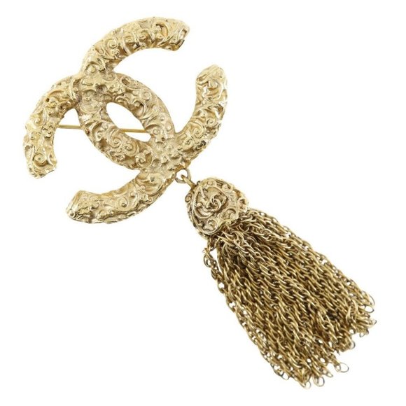 CHANEL COCO Mark Brooch lava/fringe Plated Gold 28g Women - Picture 1 of 5